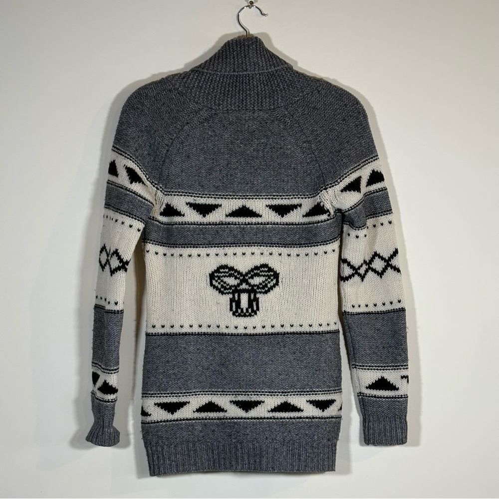 TNA 100% Lambswool Shawl Collar Cardigan Grey Cream Womens Size XS - Picture 8 of 10